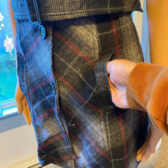 Poetry Wool Blend Plaid Midi Jacket Dress S Pocket Belt Short sleeve 3 Button - Picture 6 of 6